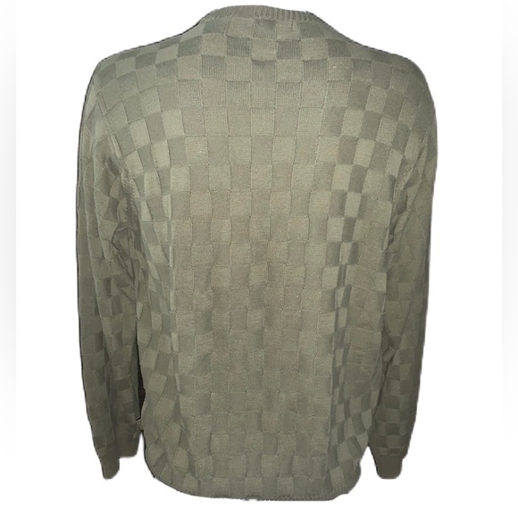 IZOD Men’s Crew Neck Olive Green Check Knit Sweater Size L - Picture 4 of 11